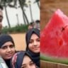 Family of four linked to Mumbai watermelon deaths case beside image of sliced watermelon