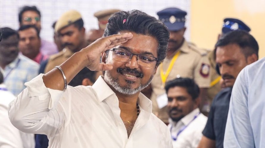 Vijay salutes supporters after TVK’s strong performance in the Tamil Nadu Assembly election results 2026
