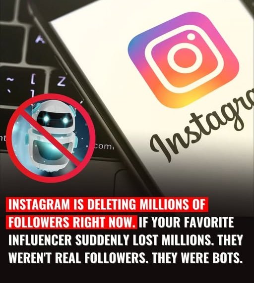 Graphic showing Instagram deleting millions of followers during the 2026 bot purge crackdown on fake and inactive accounts.