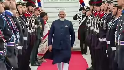 Prime Minister Narendra Modi receives a ceremonial welcome during his visit to Rome, Italy, amid high-level India–Italy diplomatic talks.
