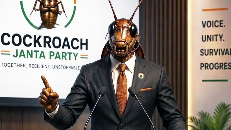 Illustration representing the Cockroach Janta Party movement and online political satire in India