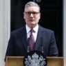 UK Prime Minister Keir Starmer announcing his resignation amid Labour leadership crisis in London