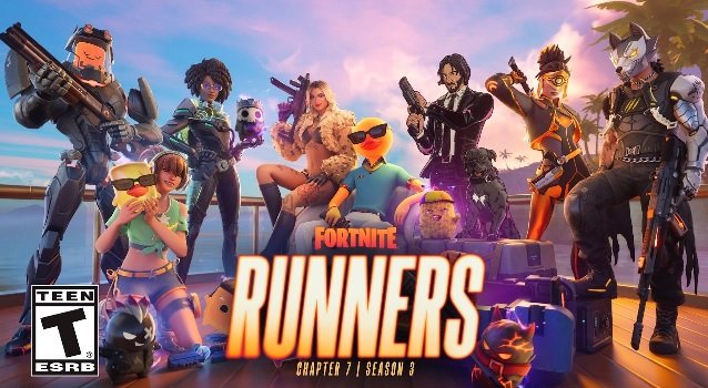 Fortnite Chapter 7 Season 3 Runners promotional artwork featuring Battle Pass characters and Sprites