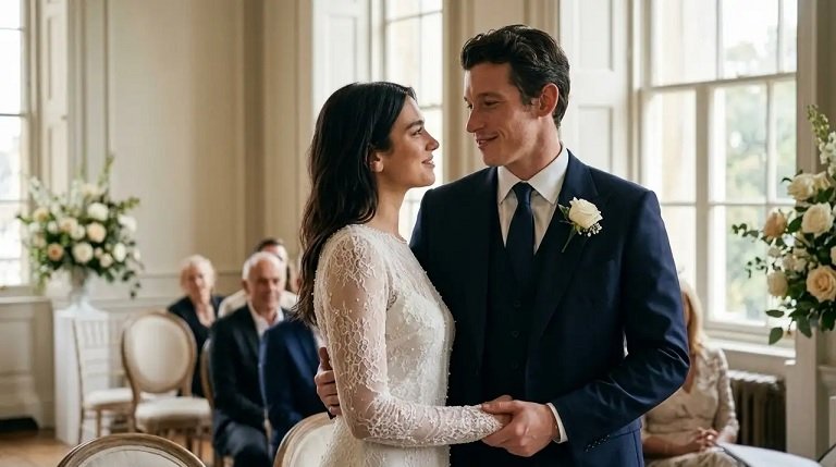 Dua Lipa and Callum Turner during their Sicily wedding celebration in June 2026.