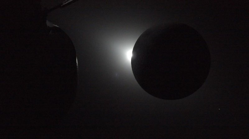 Total solar eclipse with the Sun's corona visible around the Moon