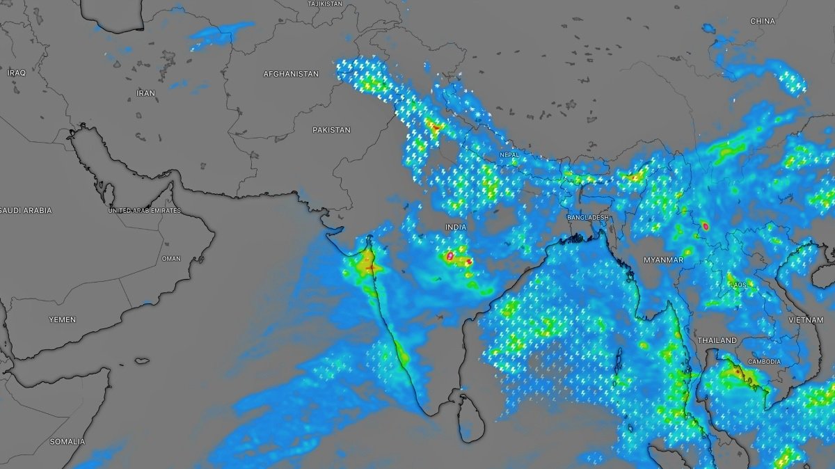 ISRO satellite image shows monsoon rain clouds spreading across northern and central India in early July 2026