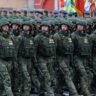 Indian army soldiers in Russian uniform standing in formation
