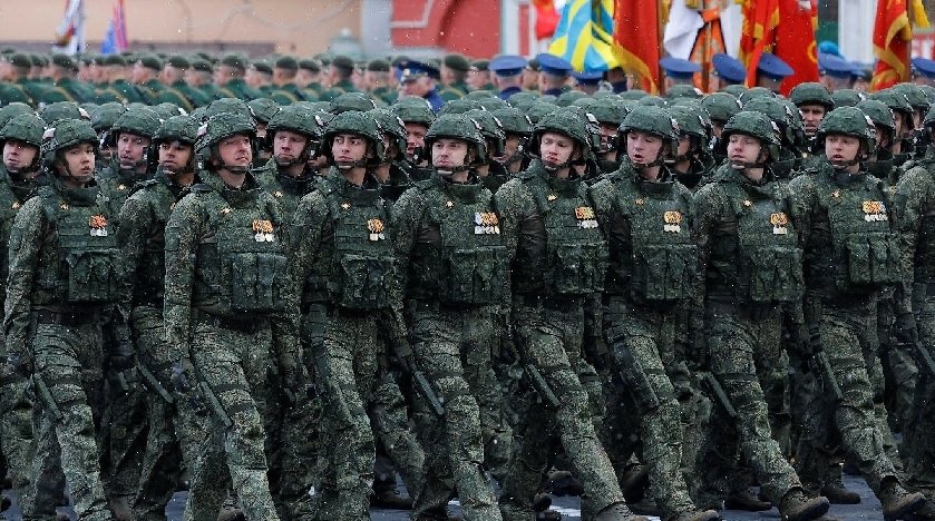 Indian army soldiers in Russian uniform standing in formation