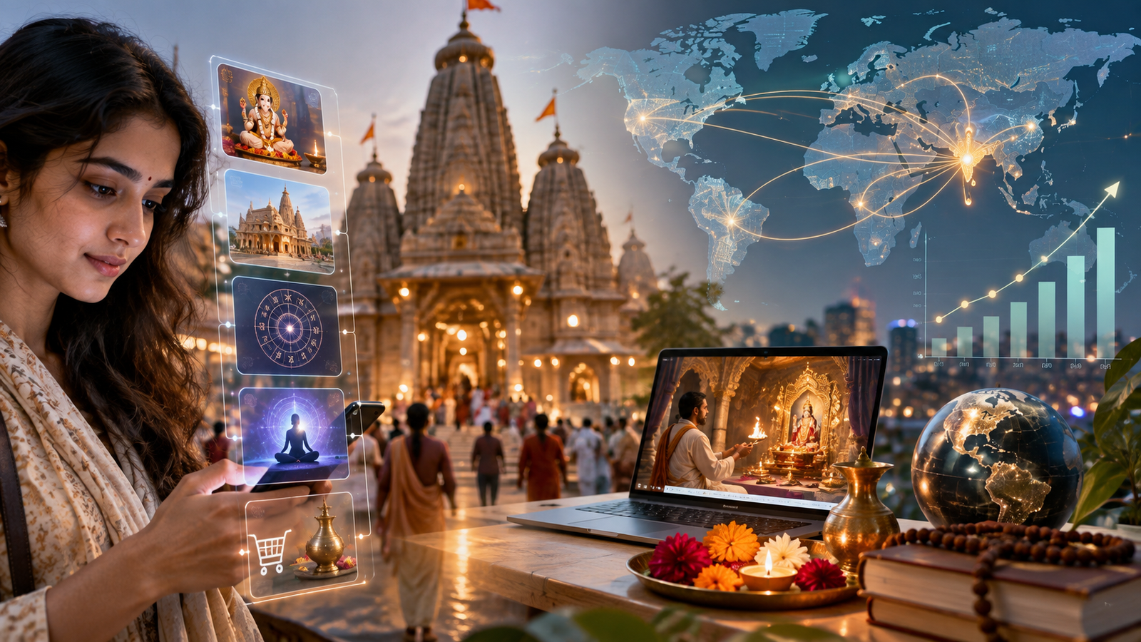 Spiritual Tech connecting digital technology, temples, spirituality, and global users