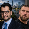 Composite image showing two men linked to a multimillion-dollar investment fraud case, with a private jet, luxury assets and courtroom imagery in the background