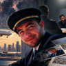 Omani co-pilot under investigation in a tense aviation terror investigation, with a commercial aircraft, airport and Gaza conflict imagery